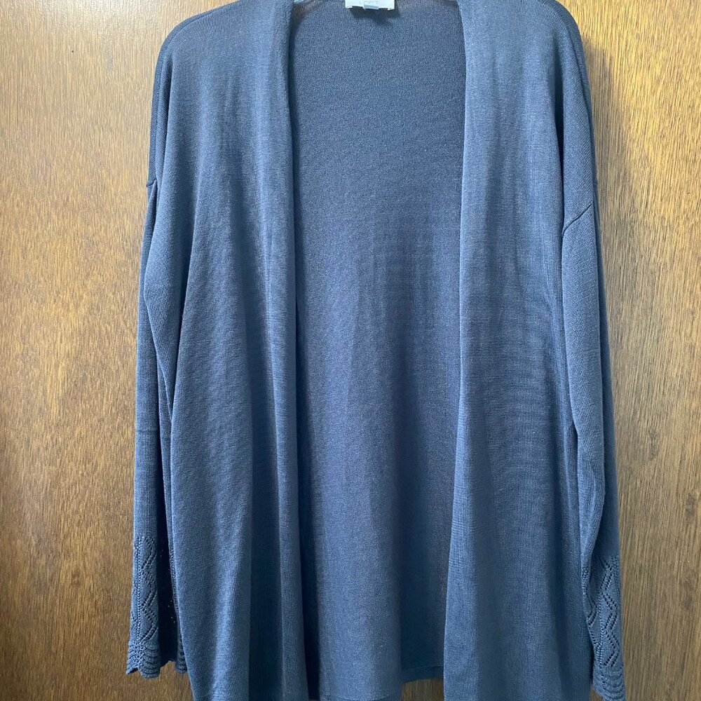 Loft Open Front Cardigan with Pointelle Sleeves